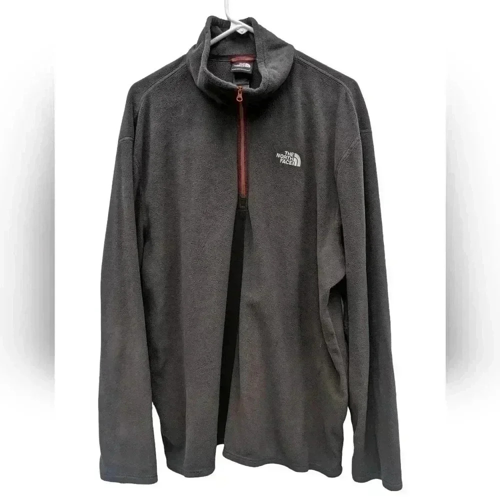 The North Face Men's Gray/Red Quarter Zip-up Pullover Fleece Jacket Size XXL